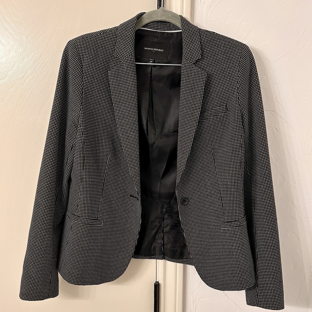 Banana Republic Polka Dot Blazer Size 4 Petite  Black Preppy